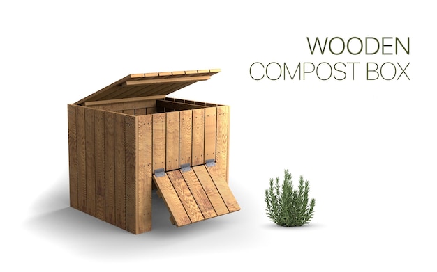 Caja o contenedor de compost de madera 3d