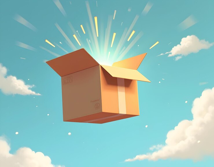una caja con la palabra caja en el cielo