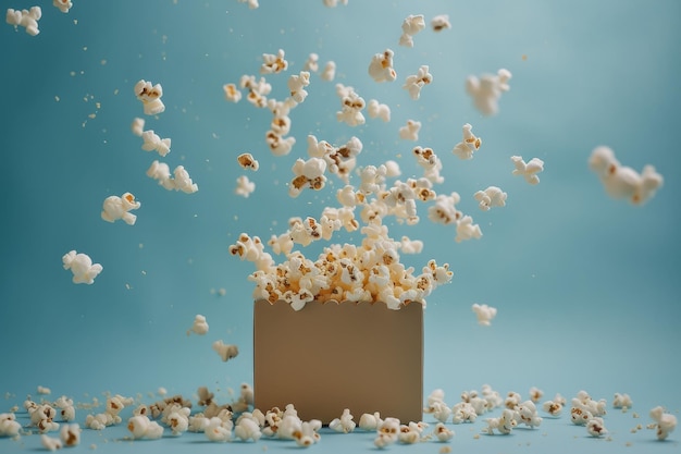 Caja de palomitas de maíz cayendo en el aire