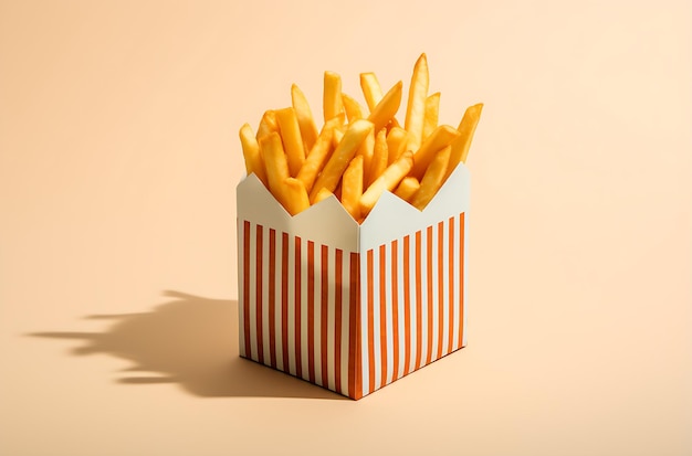 una caja de papas fritas en una caja de papel blanco ai generativo