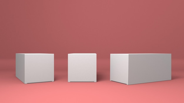 Caja de papel blanca d maqueta de ilustración genial para el diseño de envases aislado en fondo rosa