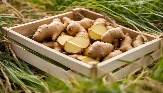 Una caja de patatas con una caja de setas en ella