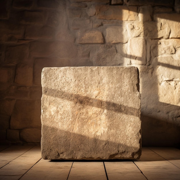 Foto una caja de piedra con una sombra en la pared