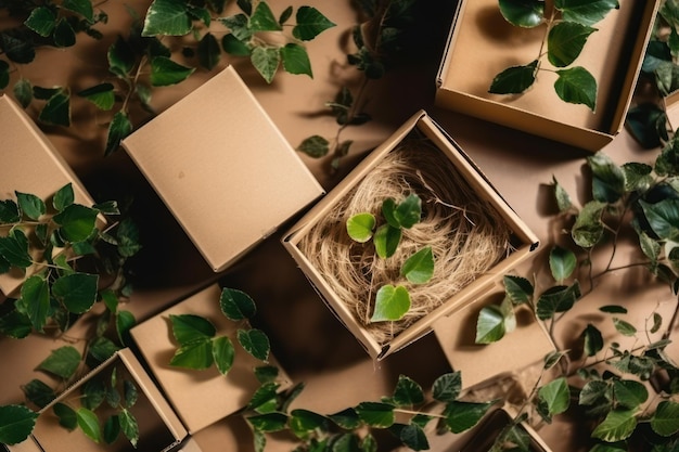 Foto una caja con una planta dentro.