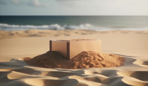 Foto una caja en una playa con la palabra playa.