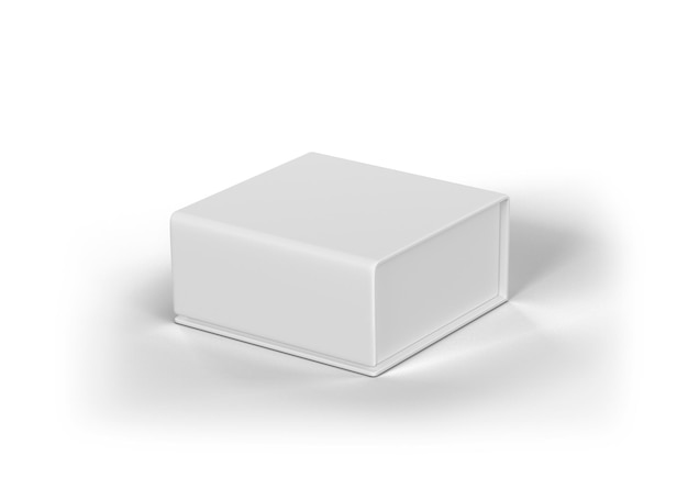 Caja rectangular blanca minimalista con bordes redondeados y material liso