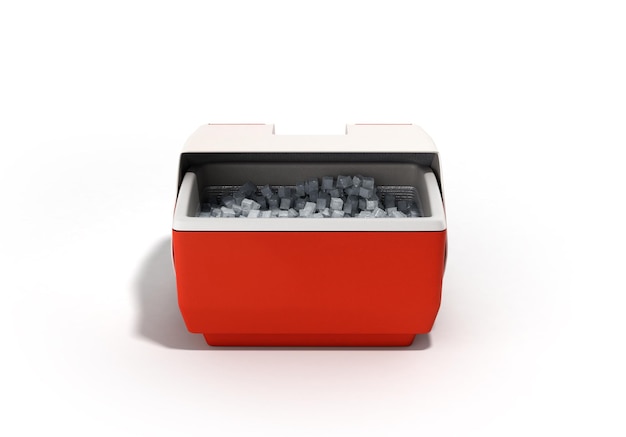 caja de refrigerador cerrada rojo renderizado en 3D sobre fondo blanco