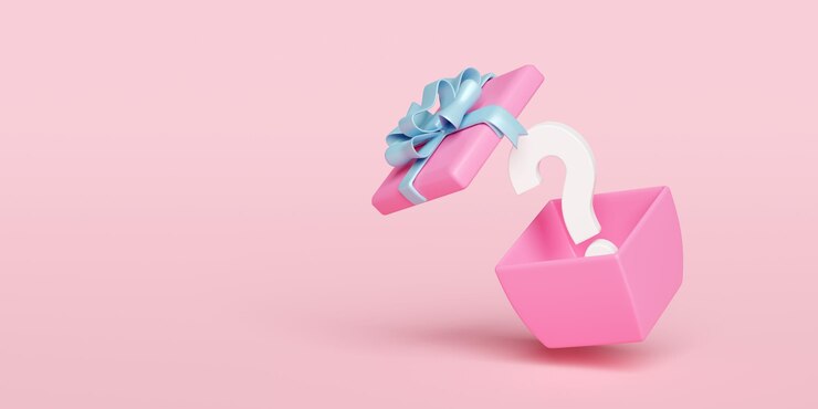 Caja de regalo abierta en 3d con icono de símbolo de signo de interrogación blanco aislado en fondo rosado Preguntas frecuentes o preguntas frecuentes concepto mínimo de ilustración de renderizado en 3d ruta de recorte