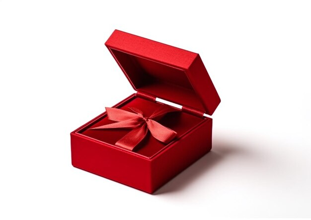 Caja de regalo abierta roja con lazo blanco aislado en blanco Ai generativo