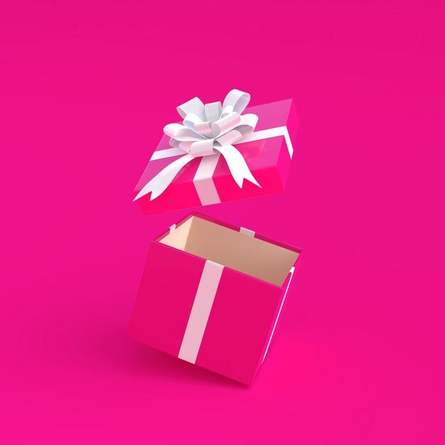 Caja de regalo abierta rosa sobre fondo rosa estilo minimalista