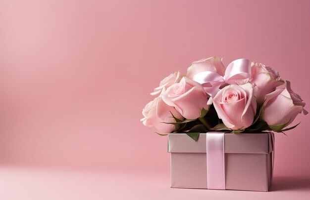 caja de regalo y algunas flores