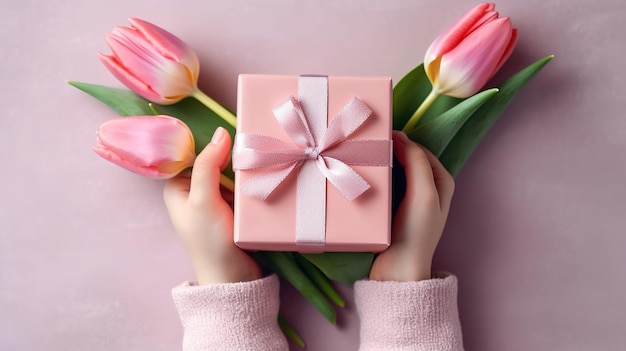 caja de regalo y algunas flores