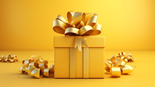 Caja de regalo amarilla de Navidad feliz año nuevo concepto fondo de color amarillo brillante
