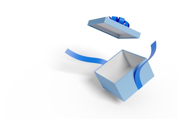 Caja de regalo azul abierta con lazo azul