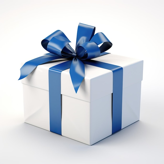 caja de regalo blanca aislada sobre un fondo blanco con cinta azul al estilo de daz3d vfxfriday