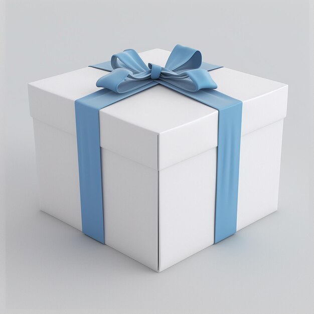 Foto caja de regalo blanca con cinta azul