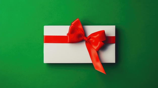 Una caja de regalo blanca con una cinta roja y un lazo rojo.