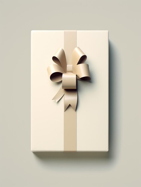 Caja de regalo blanca con un lazo dorado sobre un fondo gris