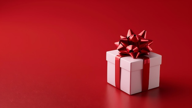 una caja de regalo blanca con un lazo rojo en ella