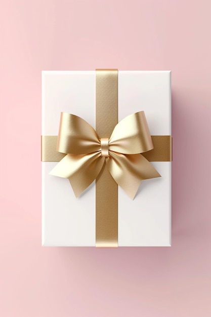 Caja de regalo blanca minimalista con un sutil lazo de oro