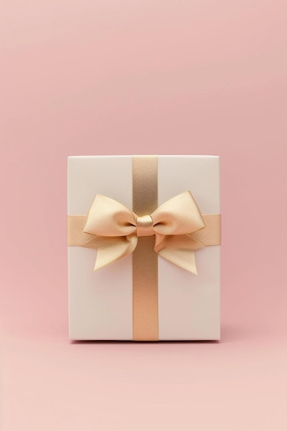 Caja de regalo blanca minimalista con un sutil lazo de oro