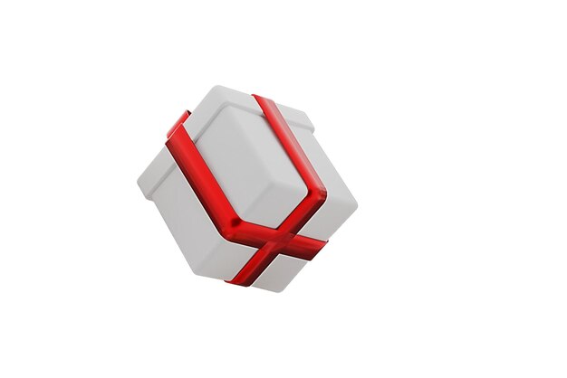Caja de regalo blanca de oro en fondo blanco Ilustración 3D
