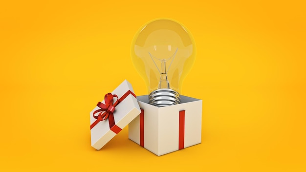 Foto caja de regalo con bombilla render 3d