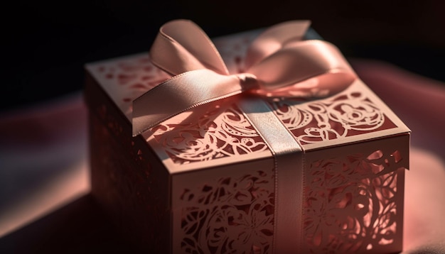 Caja de regalo brillante envuelta en papel ornamentado generada por IA