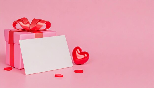 Caja de regalo con cinta y maqueta de tarjeta cuadrada Día de San Valentín