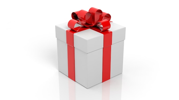 Caja de regalo con cinta roja aislado sobre fondo blanco.