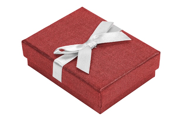Caja de regalo decorativa roja con cinta blanca.
