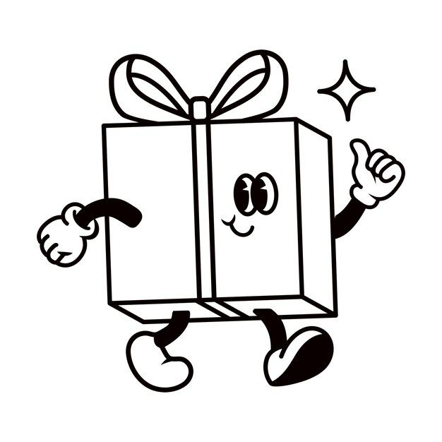 Caja de regalo dibujos animados png ilustración de arte de línea fondo transparente