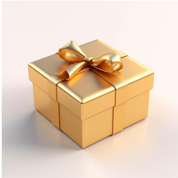 Caja de regalo dorada con lazo dorado sobre fondo blanco 3d render
