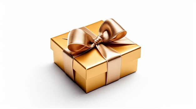 Una caja de regalo dorada con un lazo.