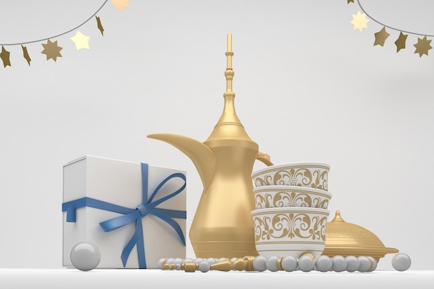 Caja de regalo Eid lado izquierdo en fondo blanco