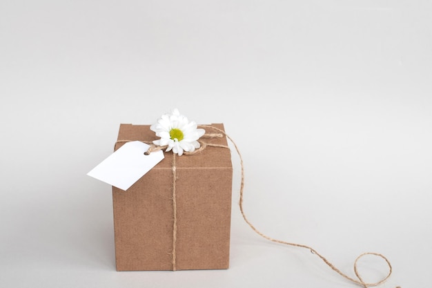 Caja de regalo de etiqueta blanca atada con cuerda Embalaje Kraft Tarjeta de firma reciclable vista superior