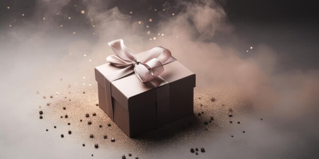 Foto caja de regalo en fondo gris rosa elegante caja de regalo hermoso fondo para tarjeta de felicitación de cumpleaños