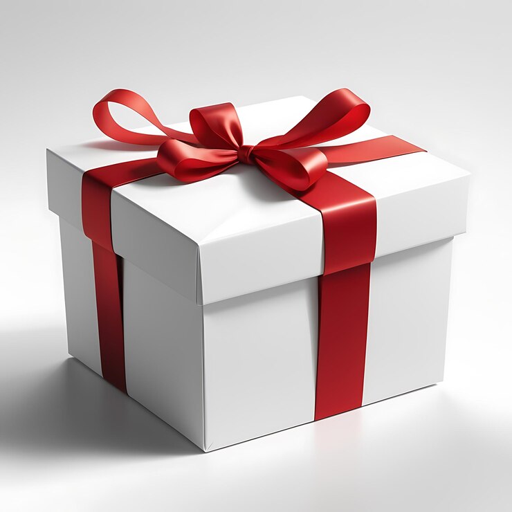 Una caja de regalo ilustrada digitalmente que muestra un diseño moderno y minimalista