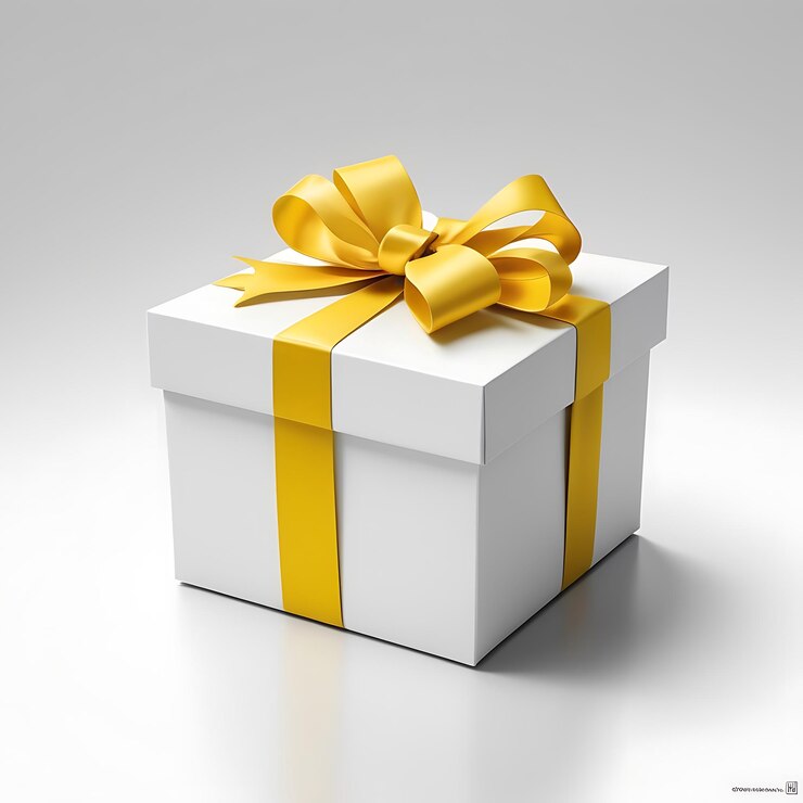 Una caja de regalo ilustrada digitalmente que muestra un diseño moderno y minimalista