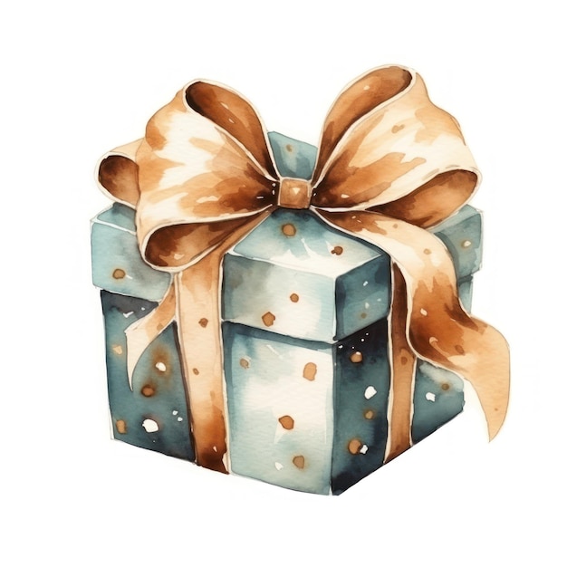 Caja de regalo con lazo Ilustración dibujada a mano acuarela sobre fondo blanco