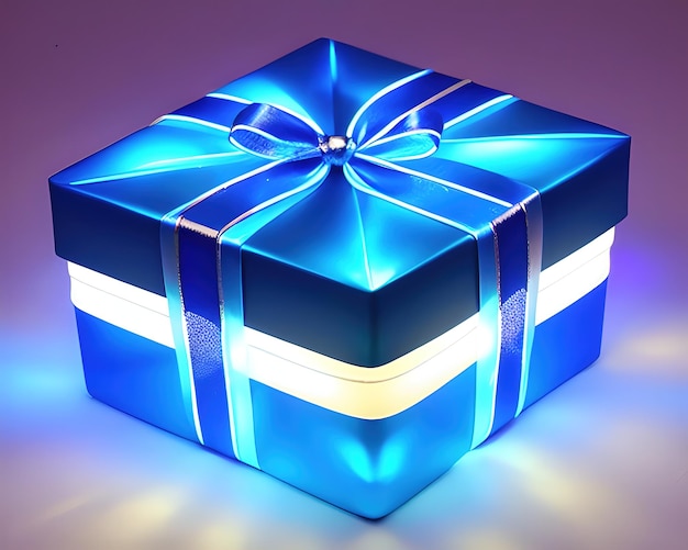 caja de regalo realista con mágico azul brillante