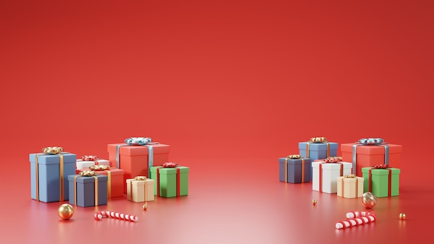 Caja de regalo de render 3D sobre fondo rojo
