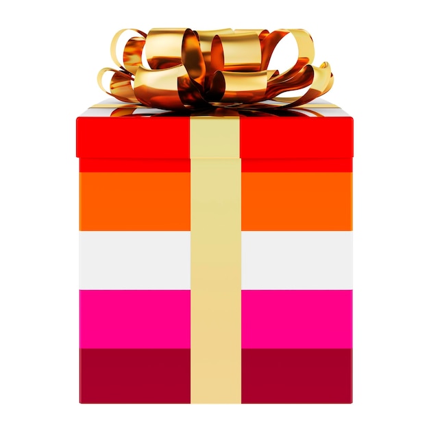 Caja de regalo con representación 3D de bandera lesbiana