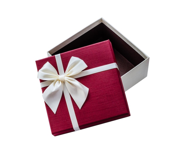 Caja de regalo roja abierta con cinta, aislada
