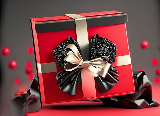 caja de regalo roja con cinta negra en negro viernes rojo