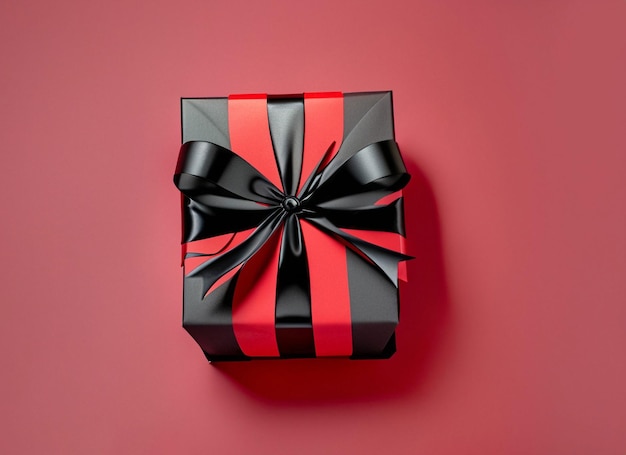 caja de regalo roja con cinta negra en negro viernes rojo