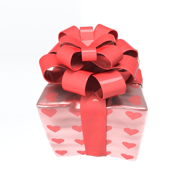 Foto caja de regalo roja con corazones aislados ilustración 3d sobre fondo blanco