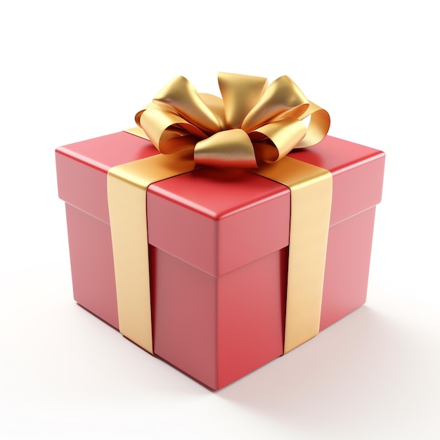 Una caja de regalo roja con un lazo dorado y un lazo dorado.