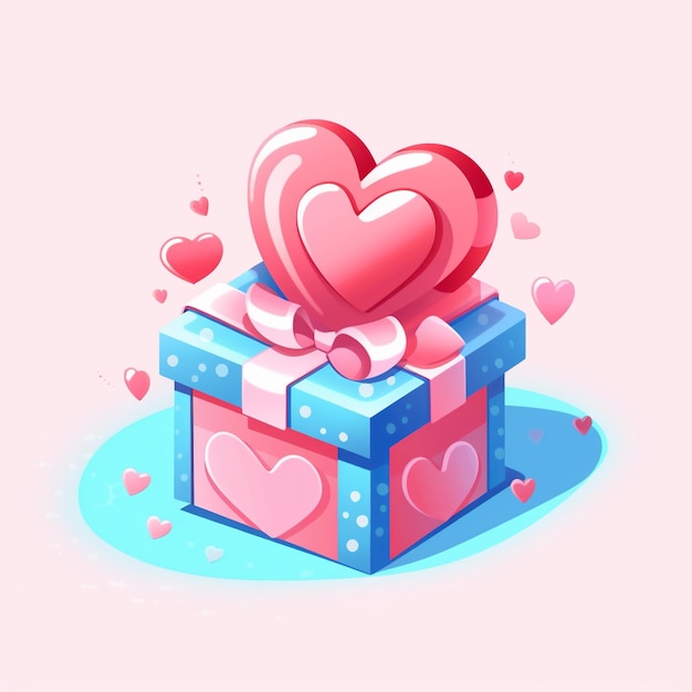 Una caja de regalo rosa y azul con un corazón.