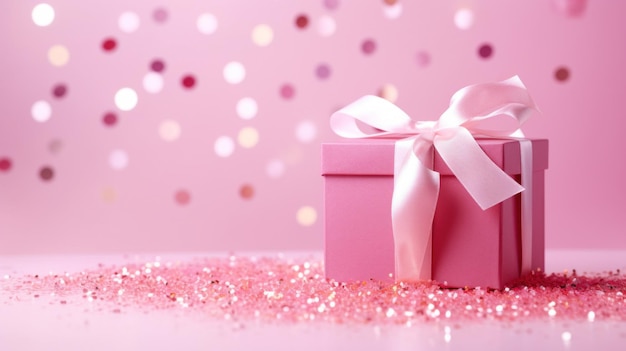 Caja de regalo rosa con brillo y chispas